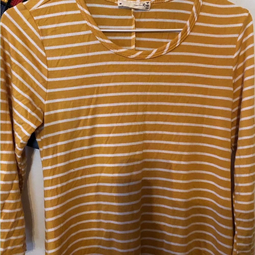 Striped Mustard Yellow and White Long Sleeve Top